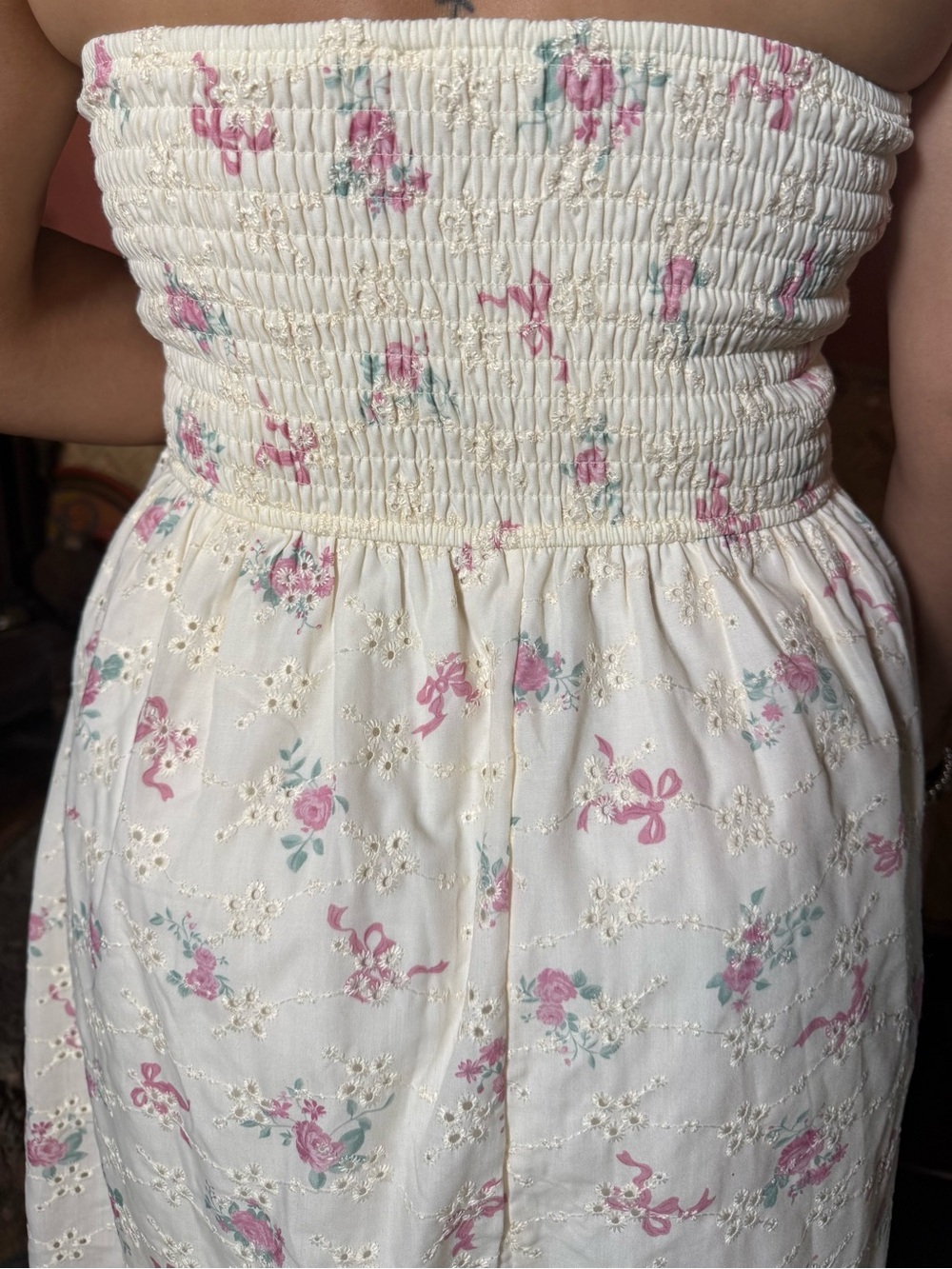 Women’s White Halter Midi Dress with Pink Floral Print - Picture 7 of 7